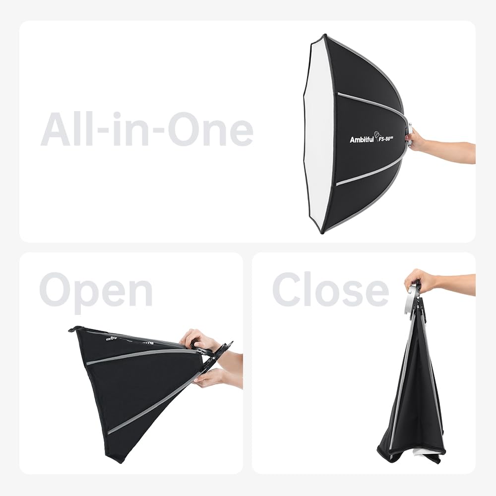 AMBITFUL FS40pro 15.7 "/40 cm Softbox Octagonal, Release Quick Bowens Mount Softbox con difusores/Rejilla de Panal de Miel/Bolsa de Transporte
