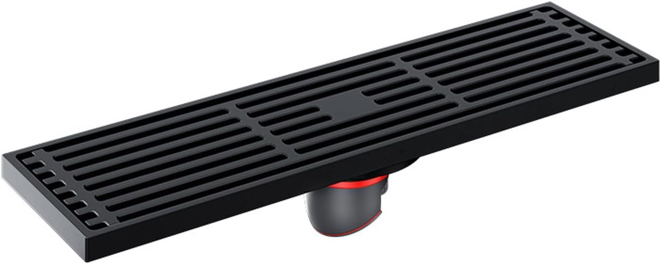 12 Inch Linear Shower Drain with Removable Protective Grille, Shower Drain Assembly with Hair Strainer, Not Easy to Clog, Deodorant Brass Large Displacement Rectangle Shower Floor Drain