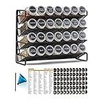 SpaceAid Spice Rack Organizer with 28 Spice Jars, 386 Spice Labels, Chalk Marker and Funnel Set for Cabinet, Countertop, Pantry, Cupboard or Door & Wall Mount - 28 Jars, 13.4" W × 10.8" H, Black