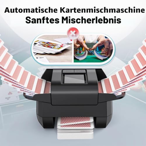 KPAW Automatischer Kartenmischmaschine mit Zwei Modi, Wiederaufladbare Kartenmischer Elektrisch für 1–2 Kartenspiele, Geräuscharmer Kartenmischmaschine für Poker,Blackjack, Skip-BO, Phase 10