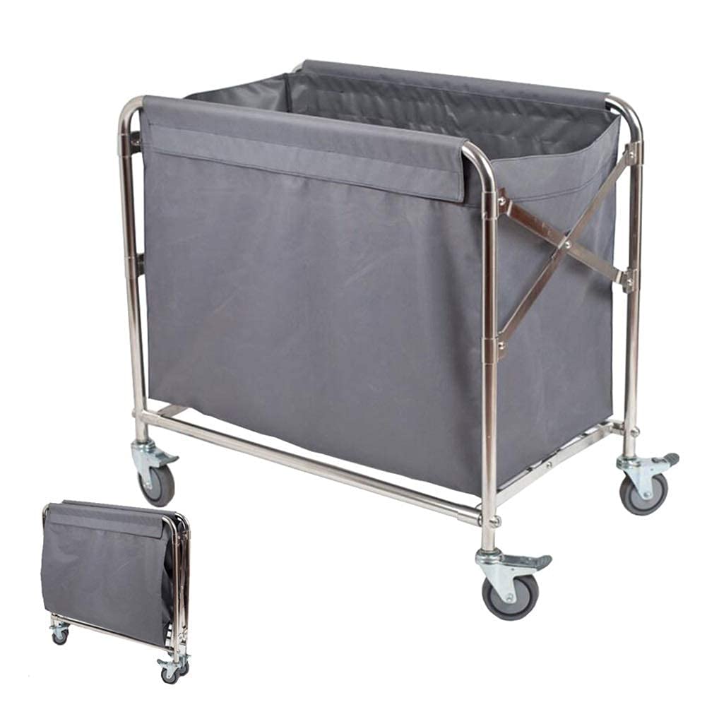DFEDHF Trolleys,Kitchen Storage Hand Trucks, Hotel Room Trolley,Heavy-Duty Rolling Laundry Cart with Wheels,Stainless Steel Frame/Gray/L(Gray-Large)