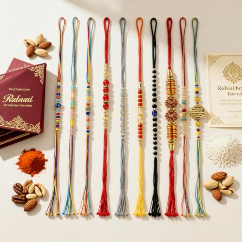 Image of Fashion Frill Unisex Adult Multicolor Rakhi For Brother Set Combo Of 10 | Traditional Rakhi Set For Bhaiya | Rakhi Bracelet For Bhai | Rakhis For Rakshabandhan | Rakhi Gift