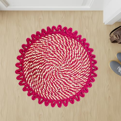Image of Cotton Doormat for Home |Handmade Cotton Doormat | Quick Dry, Washable Door Mat for Home, Bathroom & Bedroom (51x51 cm, Pink-C-G)