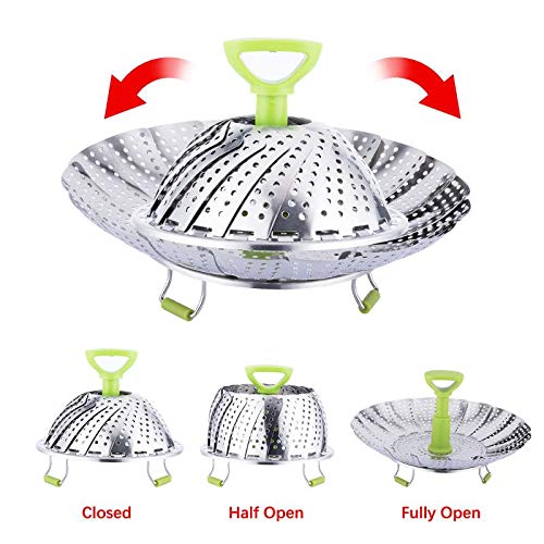 Steamer Basket, Kmeivol Vegetable Steamer Basket, Stainless Steel Vegetable Steamer, Steamer Pot with Extendable Handle for Steaming Food, 5-9 Inch Expandable Veggie Steamer to Fit Various Size Pot