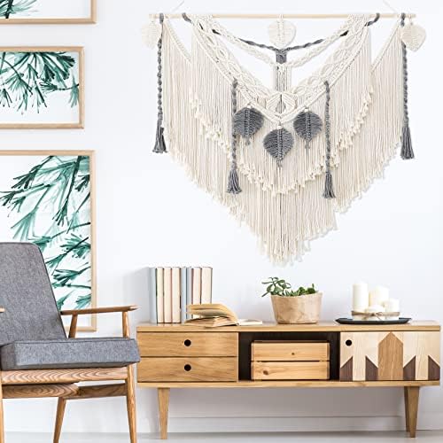 HOLAVIDA Large Macrame Wall Hanging, Boho Leaf Tassel Handmade Tapestry Chic Bohemian Style Wall Art Decor for Gallery Living Room(120cm×120cm)