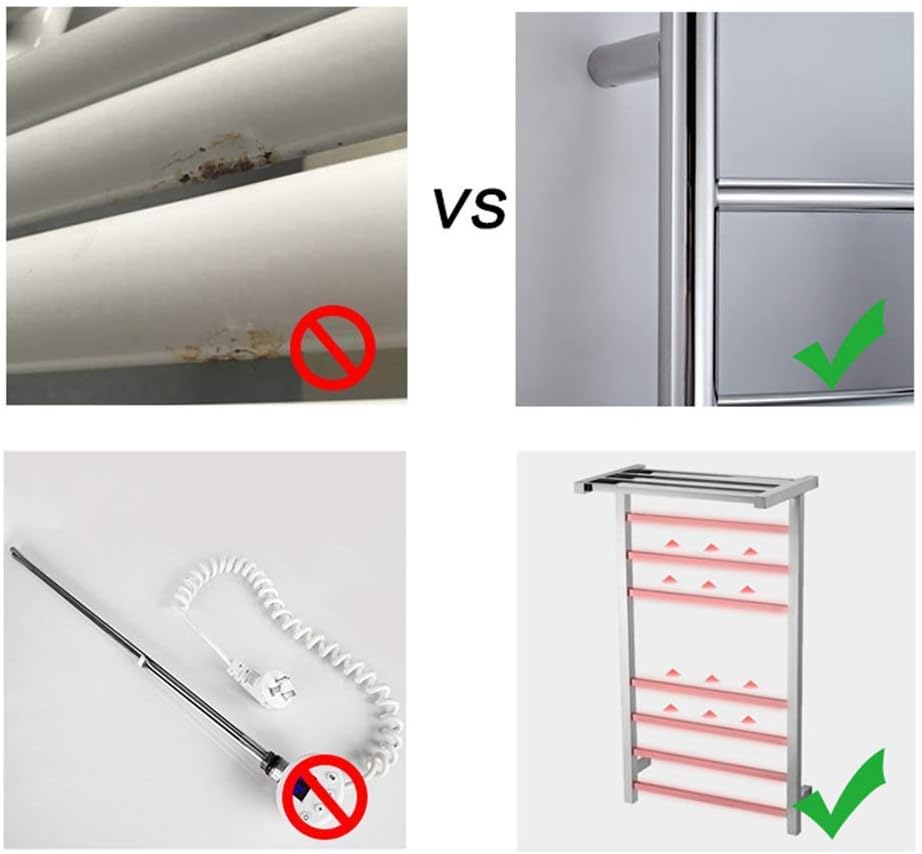 Electric Heated Towel Rack, 304 Stainless Steel Heated Towel Rail Radiator Curved Design Wall-Mounted Electric Towel Rack with 4, for Bathroom,HardWire(