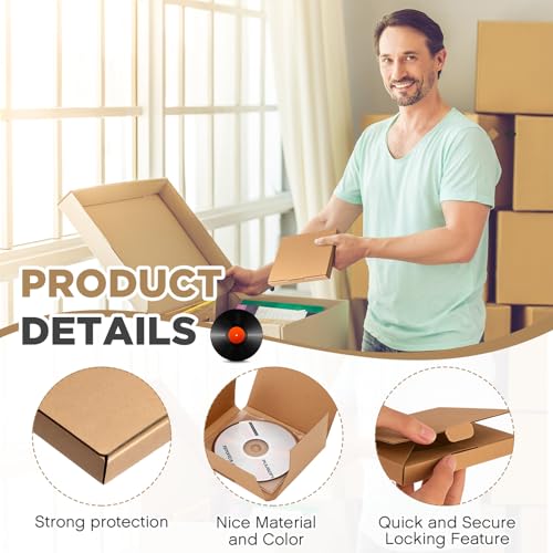 Image of Fuyoooo 50 Pcs 5 5 /8 inchl x 5 inchw x 7 /16 inchh Cd Mailer Box Cd Shipping Boxes Corrugated Mailing Bags for Moving, Shipping, Storage, or Small Business Packaging (Brown)