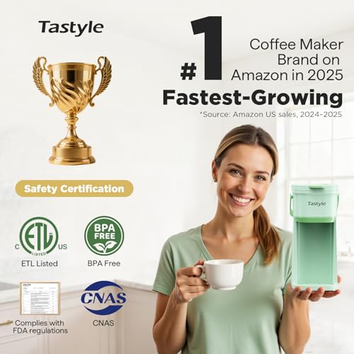 Image of Tastyle Single Serve One Cup Coffee Maker, for K Cups and Grounds, Mini Coffee Maker with Portable Handle, 6 to 12 Oz Brew Size, for Travel, Camping, Office, RV and Dorm, 120V, Oasis