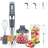 Cordless Immersion Blender, 4-in-1 Rechargeable Electric Hand Blender, 21-Speeds & 3-Angle Adjustable with 700ml Chopper, 700ml Beaker, Egg Whisk...
