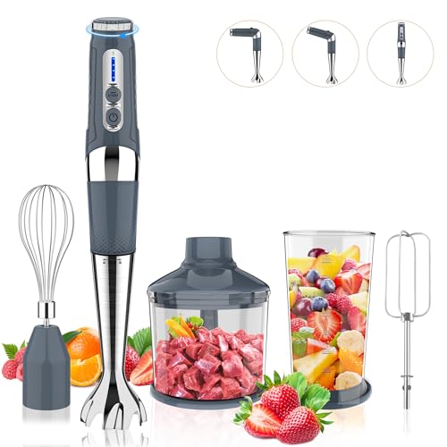 Cordless Immersion Blender, 4-in-1 Rechargeable Electric Hand Blender, 21-Speeds & 3-Angle...