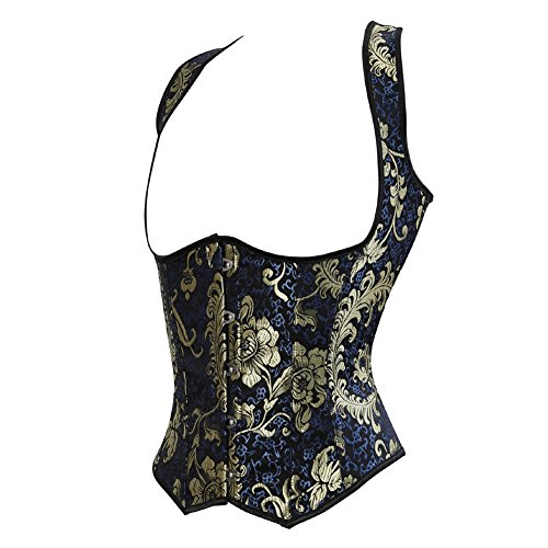 Frawirshau Women's Lace Up Boned Underbust Corset Bustier Vest Top Waist Cincher, Natural Waist:36"-37"/4X, Blue-2005 #TOP1