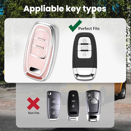 Image of Key Fob Cover for Audi, Rhinestone Wristlet Keychain Case, Pink