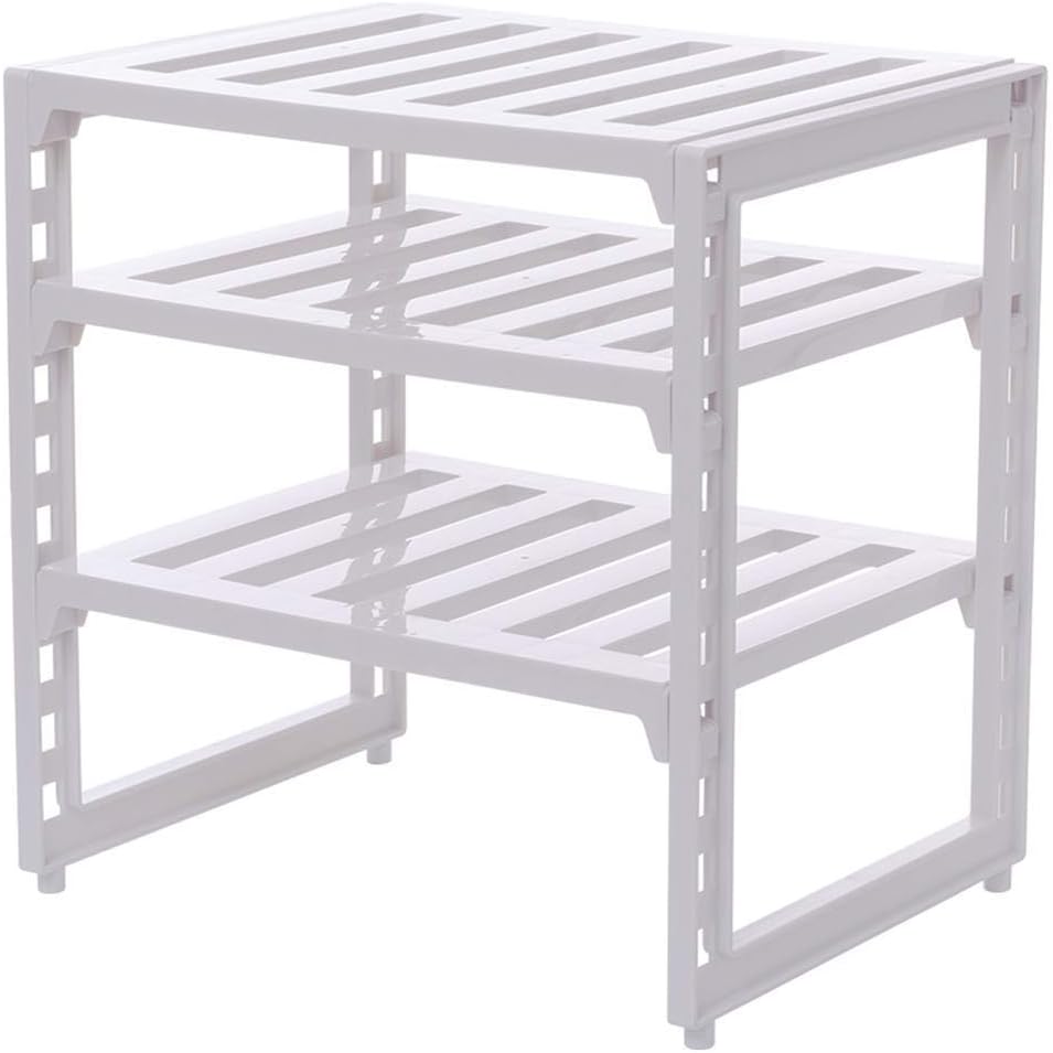 3 Tier Kitchen Shelf Organizers Rack Bathroom Cabinet Shelf Organizer Adjustable Under Sink Shelf Stainless Steel Storage Rack Expandable Under Sink Organizer White