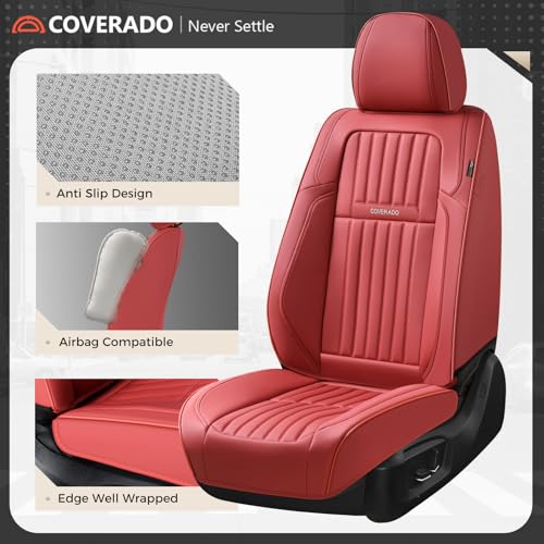 Image of Coverado Car Seat Covers Front Seats, Seat Covers for Cars, Car Seat Protector, 2-Pack Car Seat Cushion Nappa Leather, Waterproof Seat Covers Carseat Cover Universal Fit for Most Cars Trucks(Red)