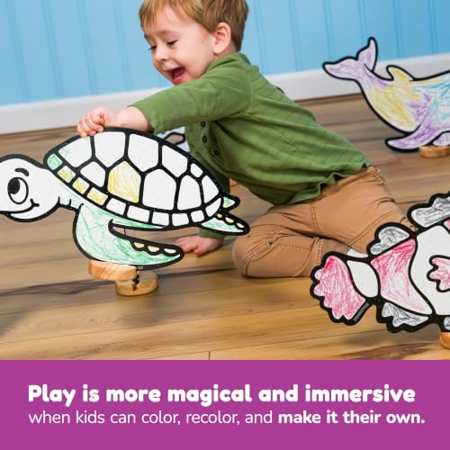 High-Contrast Black & White 3D Sea Creatures — Builds Baby Vision Books & Cards Can't. Then Toddler Motor Skills for School. Re-Colorable Whale, Clownfish, Sea Turtle, Dolphin + 10 Crayons. - Image 6