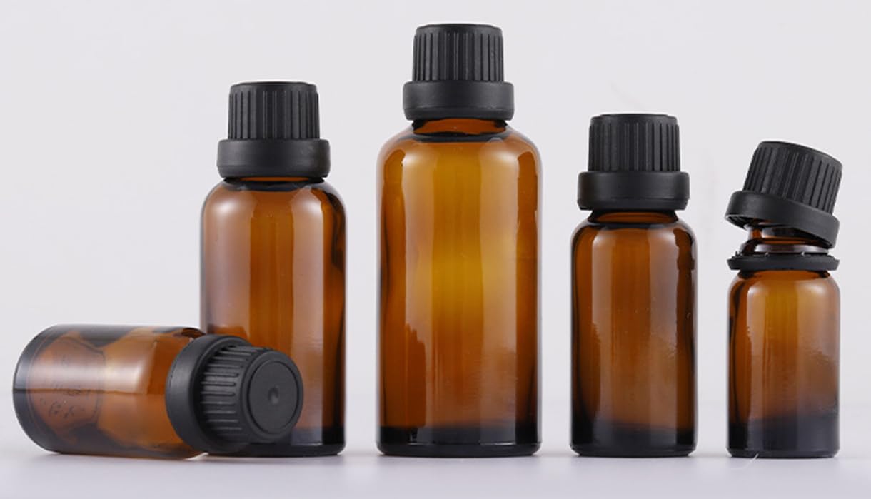 Amber Glass Storage Bottles with Orifice Reducer Caps