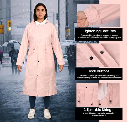 Image of Allextreme Unisex Raincoat with Adjustable Hood Full Sleeves Long Length Lightweight Waterproof Outdoor Rainwear for Women and Men (2XL, Peach)