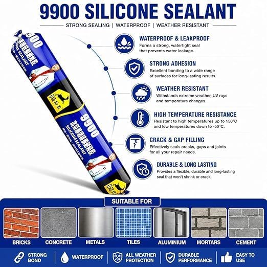 Image of Waterproof Silicone Sealant, Fast Fixing Fast Drying Roof Adhesive, Leakage Quick Repair Adhesives & Sealants For Roof, Concrete, Watertank, Iron Galvanized, Steel, Metal, Aluminum,750 GM(Black)