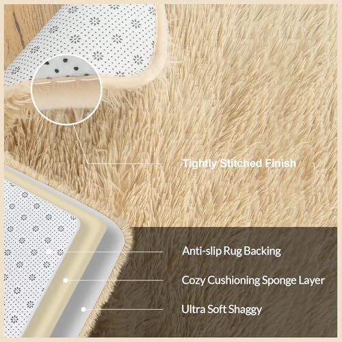 Area Rugs 9x12 Living Room, Large Fluffy Area Rugs for Bedroom, Soft Carpet Shag Kids Room Rug, Non-Slip Fuzzy Rugs Indoor (Light Tan, 9ft x 12ft)