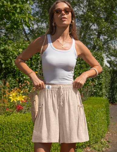 Best Flowy Shorts for Women Casual Style for Over 50: Look Breezy, Feel Confident All Season 18 TARSE Linen Shorts for Women Wide Leg 5' Inseam High Waisted Drawstring Casual Flowy Summer Beach Vacation Heather Light Khaki Medium