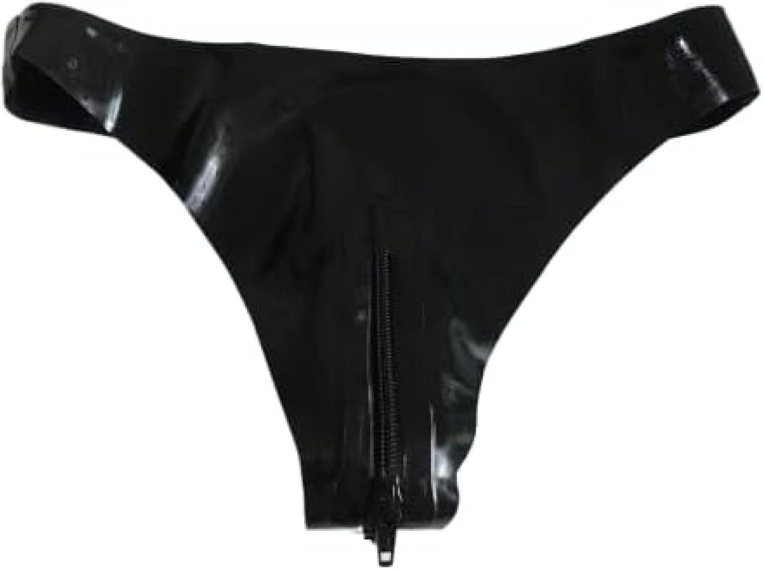 Sexy Black Fetish Latex Panties Rubber Briefs with Two-Way Crotch Zipper,Black,Small