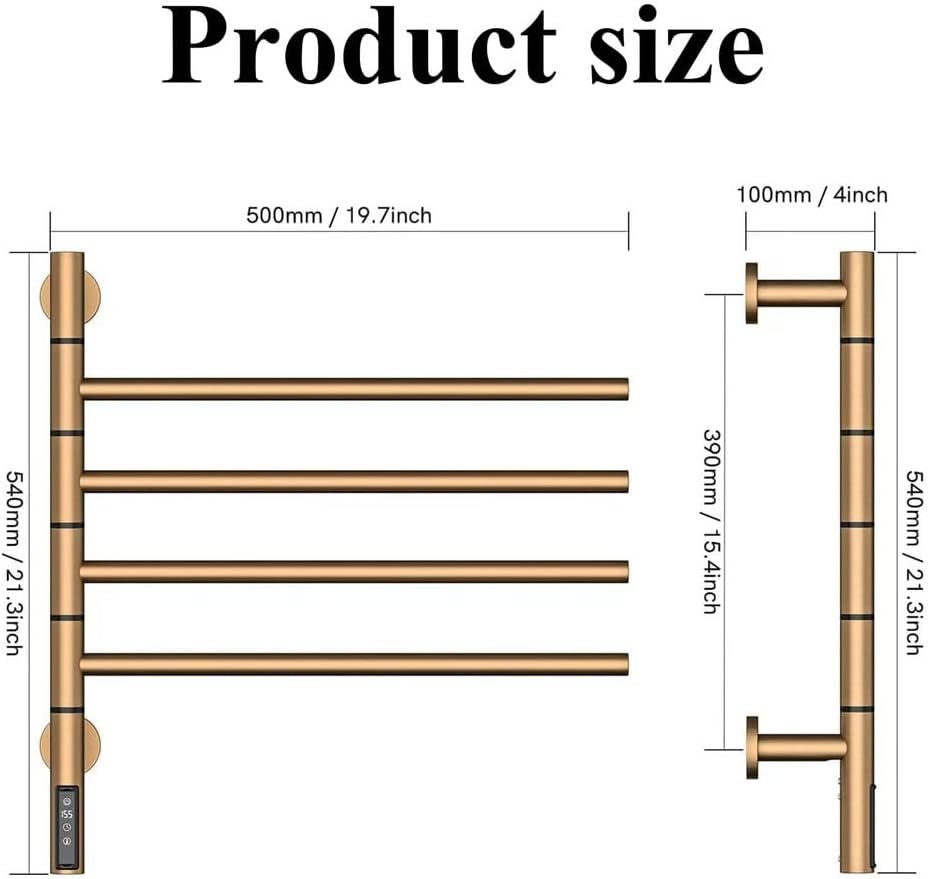 Swivel Towel Warmer Rack, Towel Warmers for Bathroom Wall 180° Rotatable, Heated Towel Rack Swivel Arms with LCD Screen Timer Constant Temperature,Plug in,Gold