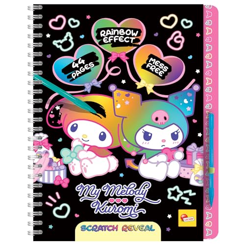 Lisciani - MY Melody & Kuromi – Libro De Rascar Hello Kitty para Niños A Partir De 5 Años – Scratch Reveal con 44 Páginas Y Lápiz – Efecto Arcoíris Multicolor – Actividad Creativa Sin Desorden