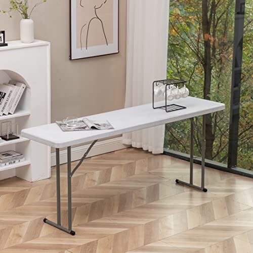 Image of BTEXPERT 6-Foot - 72 inch Long White Plastic Folding Seminar Training Table Portable 18 inch Wide Narrow, 29 inch High, Events Indoor Outdoor Lightweight Set of 10