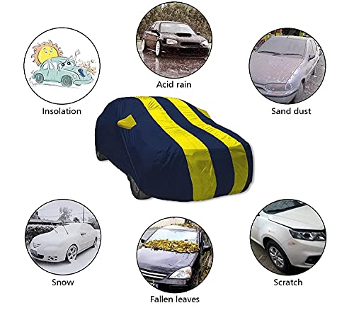 Image of Euro Care Car Cover Compatible with City (Model: 2020 to Till Date) with Mirror Pocket, Water Resistant, Triple Stitched, City Car Cover- Navy-Yellow