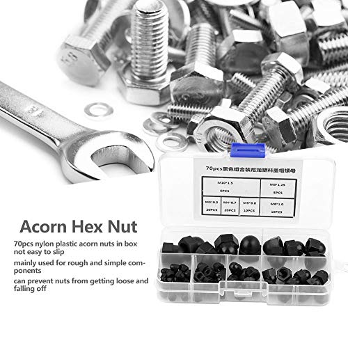 Uadme 70Pcs Acorn Dome Cap Nuts Assortment Kit, M3 M4 M5 M6 M8 M10 Nylon Hex Caps for Protecting Hexagon Screws Bolts Black - Image 4