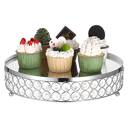 Bstkey 12 Inch Round Cake Stand With Crystal Beads Decor, Cookies Fruit Serving Tray Display Tray, Cupcake Stand Dessert Stand For Wedding Birthday Baking Party Supplies Centerpiece, Silver #TOP7
