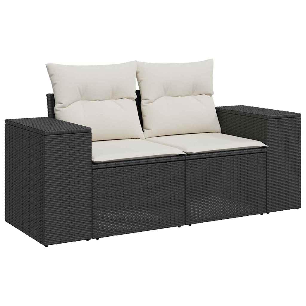 8-częściowy zestaw skarpet ogrodowych, czarny kremowy polirattanowy, modułowy odporny na promieniowanie UV, 221 x 204 cm, na taras, balkon, do ogrodu, na meble ogrodowe