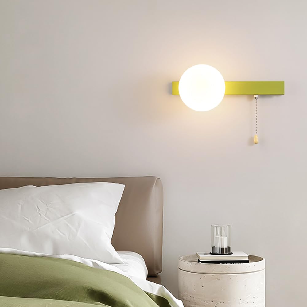 XANAYXWJ Lampada da parete per applique da parete, lampada da comodino nordica a globo con catena a trazione, apparecchio di illuminazione per decorazioni per la casa rosso/verde G9, applique creative