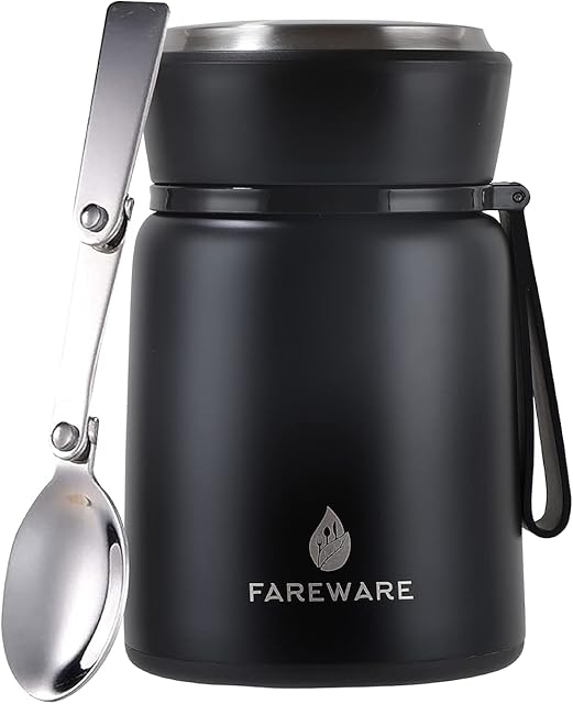 Insulated Food Flask  530ml Stainless Steel Vacuum Double-Walled Food Container with Foldable Spoon & 30-Recipe Ebook  Leak-Proof & BPA Free - Gift Box (Matte Black)
