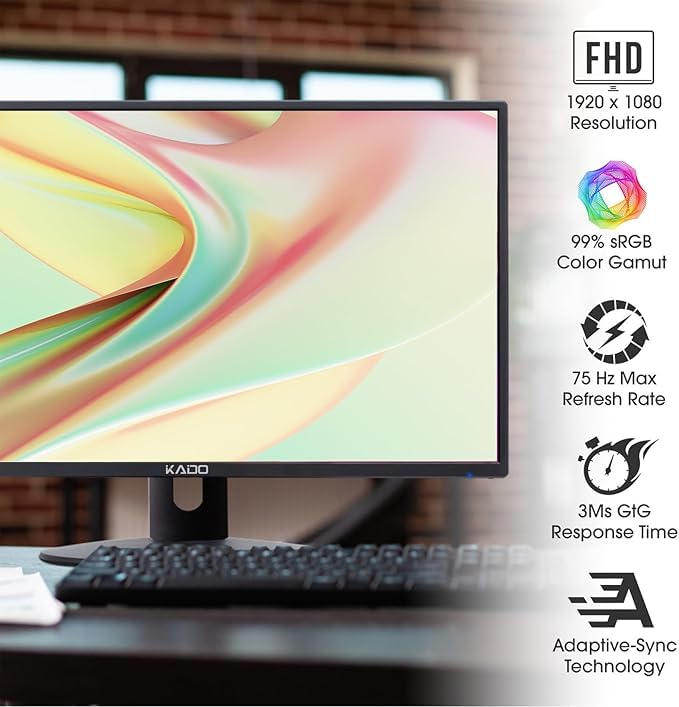 Image of Kado 3-Pack Trio 22 inch Flat Screen 1920x1080 75Hz FHD Computer Monitor | Triple Monitor Setup HDMI Office Gaming Hybrid, VESA Wall Mount Arm Mount Built-in Speakers, Panoramic Display Multi-tasking