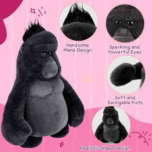 Image of Stuffed Animal Gorilla, Monkey Plush Toys for Boys Kids Womens, 15 Inches Soft Hugging Gorilla Stuffed Animals Gifts Adorable Companion for Birthday Christmas Easter Halloween Room Decoration Black