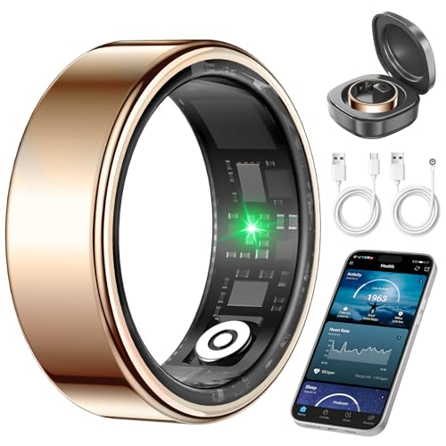 qiunhang Smart Ring Health Tracker for Women & Men, Sleep & Heart Rate Monitor, IP68 Waterproof Fitness Tracker, No Subscription Fee, iOS & Android Compatible (Rose Gold, 7)
