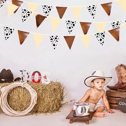 Image of 32Ft Western Party Decorations Western Cowboy Triangle Banner Flag Fabric Pennant Garland Streamer for Cowboys Redeo Birthday Wild West Baby Shower Cowgirls Bachelorette Farm Cow Wild Party Decor