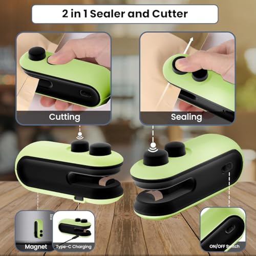 Image of TEKCOOL Portable Mini Sealing Machine, Handheld Packet Sealer for Food, Snacks, Chips, Fresh Storage, Plastic Bags Sealing Machine, 1 Year Warranty (Green)'