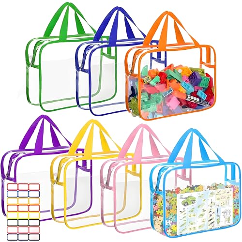 Kiswleon 7pcs Toy Storage Bags with Handle and Zips,Pvc Clear Storage Bags, 11.8 * 8.6 * 3.9inch Waterproof Toy Storage Organiser,Clear Tote Bag for Building Blocks,Kids Small Plush Toys