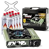 Camping Gaskocher Set: 1-Flammen-Kocher inklusive 8 Gaskartuschen für Outdoor-Kochen