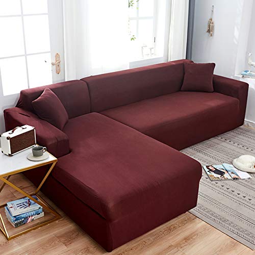 Housse de canapé L extensible 2 pièces anti-glissement et imperméable - 2