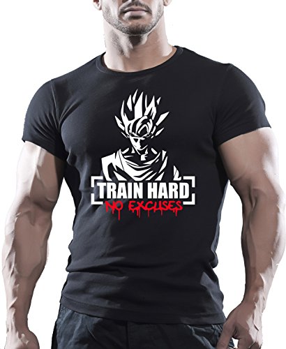 Arubas-uk Goku trein hard geen excuses bodybuilding motivering T-Shirt - multi - XXL