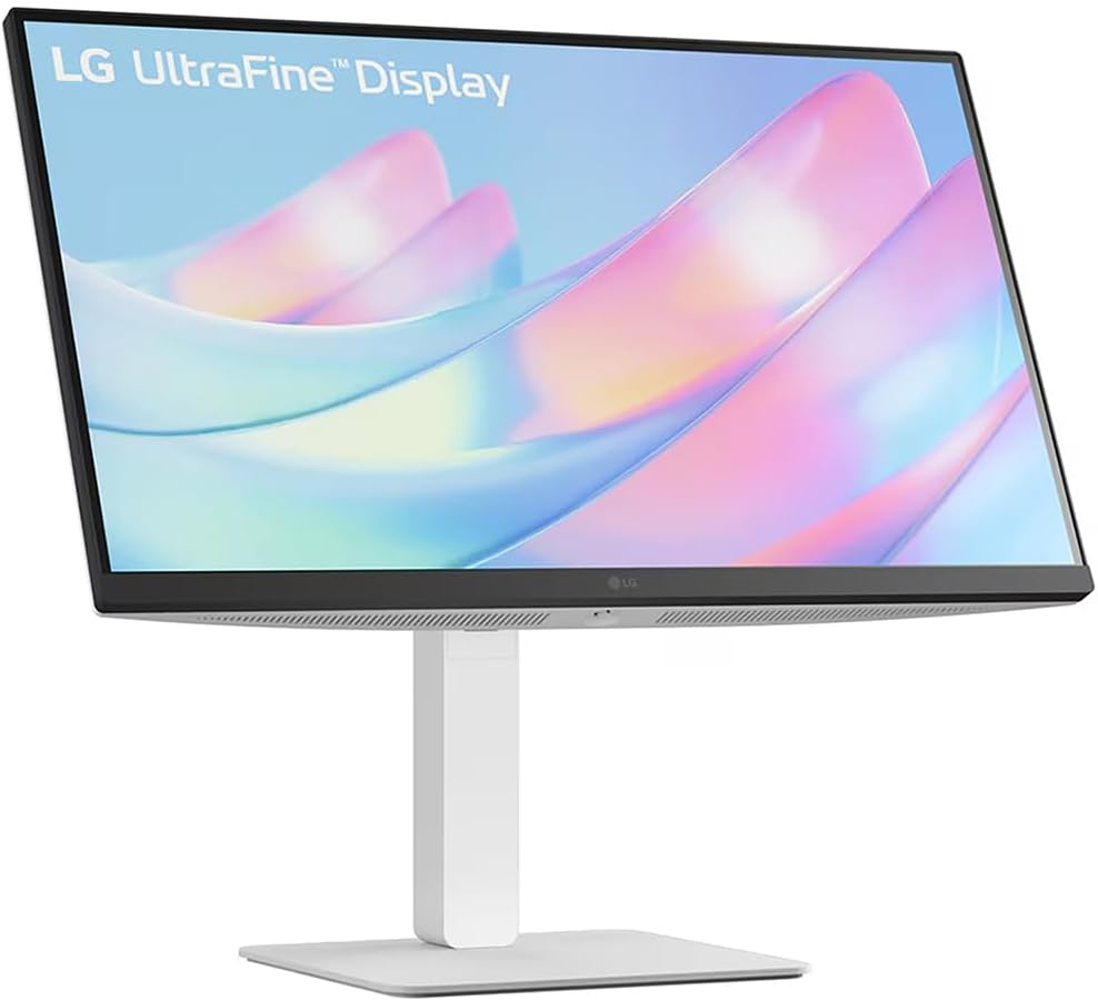 LG 27US550-W monitor with stand attached