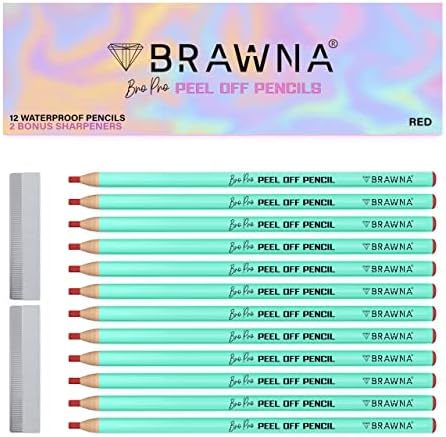BRAWNA 12 Pcs Lip Pro Pencils with 2 Sharpener Blades - Durable Waterproof Peel Off Lip Pencil - PMU Lip Blush Supplies - Red