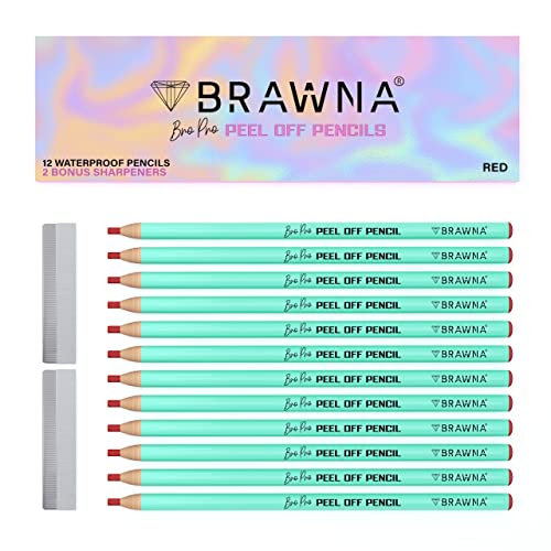 Brawna 12 Pcs Lip Pro Pencils With 2 Sharpener Blades - Durable Waterproof Peel Off Lip Pencil - Pmu Lip Blush Supplies - Red #TOP30