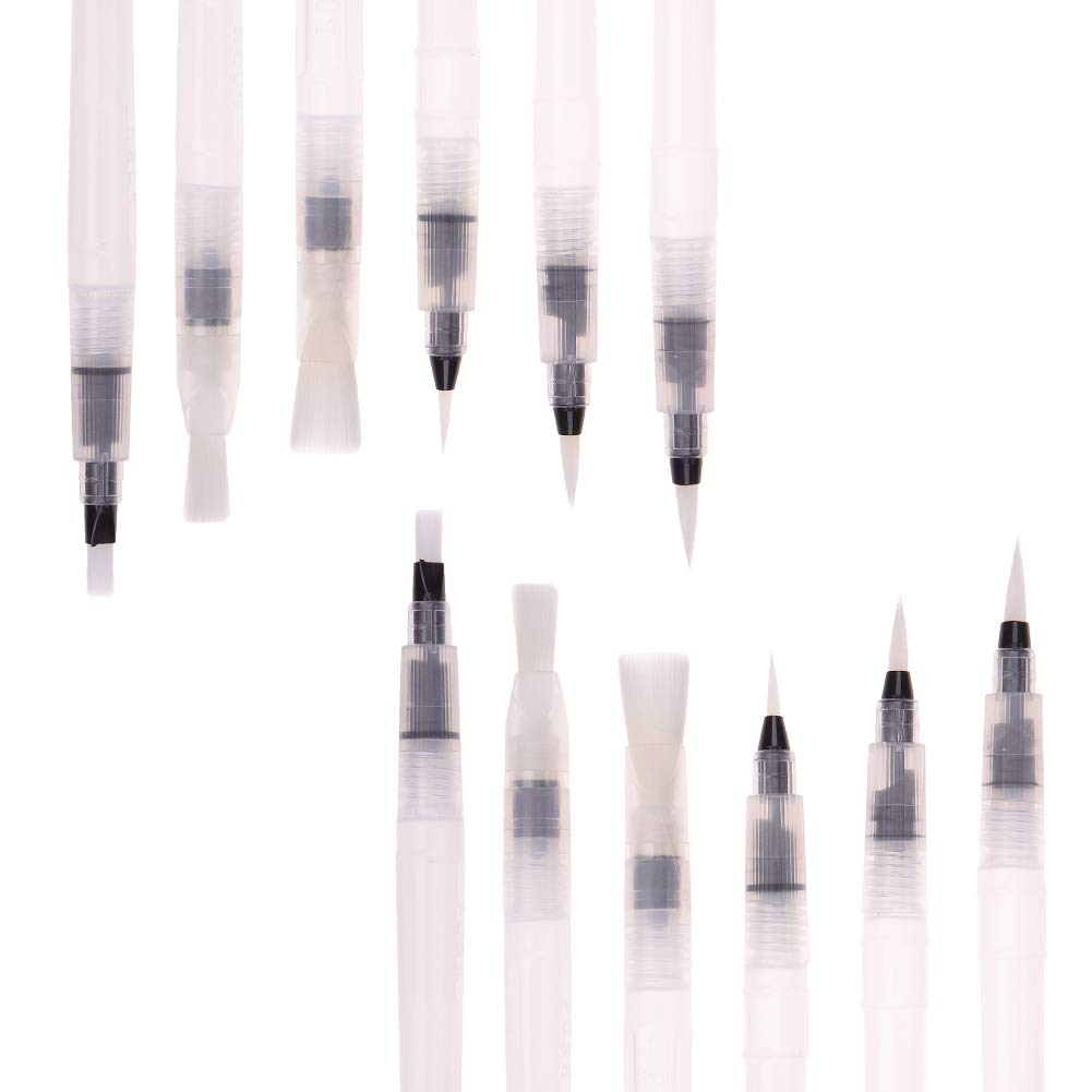 Beautymei 12 Pieces Set Water Color Brush Pens 6 Multi-Purpose Watercolor Paint Brush pens Bonus Pen Brushes Holder Pouch, Artist Grade Brushes Pen for Water Color Painting & Writing