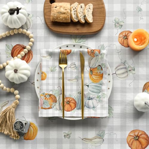 Horaldaily FALL-TABLECLOTH-150213-023BP Fall Tablecloth 60X84 Inch Rectangular, Thanksgiving Autumn Harvest Watercolor Pumpkins Blue Buffalo Plaid Table Cover thumb #4