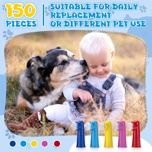 Image of Nuenen 150 Pcs Dog Toothbrush Finger Toothbrush Dental Brushes Puppy Tooth Brushing Kit for Large and Small Dogs Cats Most Pets Teeth Cleaning Oral Care Supplies(Popular Color)
