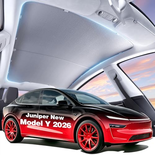 Image of Roof Sunshade for Tesla Model Y 2025-2026 Juniper, Full Blackout | Dark gray dual-layer sunroof cover, full blackout, no-gap no-sag fit, heat insulation and UV protection for cooler cabin